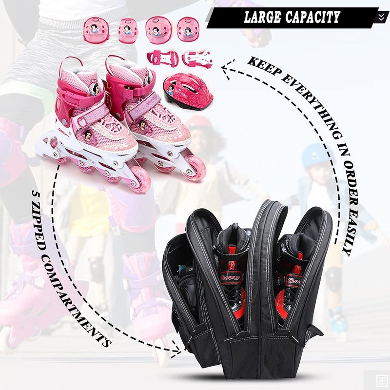 TOPOWN Premium Ice Skate Bag for Men & Women - Roller Skate Bag in Black & Rose Red - Image 2